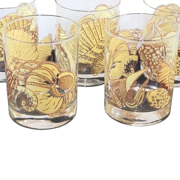 VTG Taste Setters Seashell Glassware Old Fashion Set of 5 Beach Low Ball Glasses - Picture 2 of 8